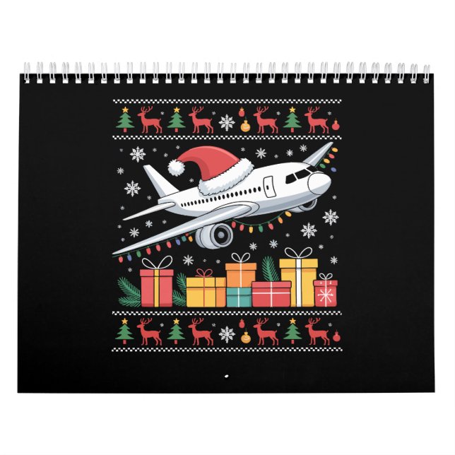 Funny Xmas Lighting Tree Santa Ugly Airplane  Kalender (Omslag)