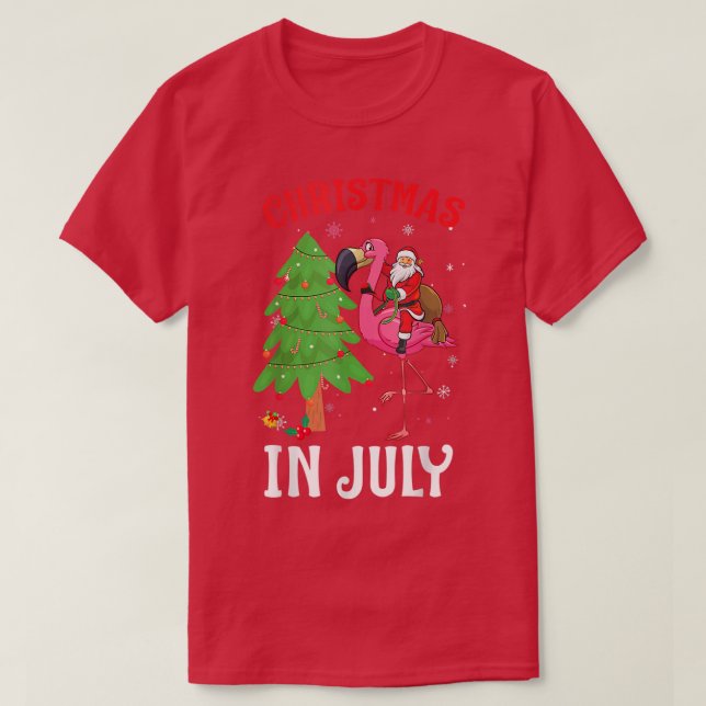 Funny Xmas Santa Flamingo Christmas In July  T Shirt (Design framsida)