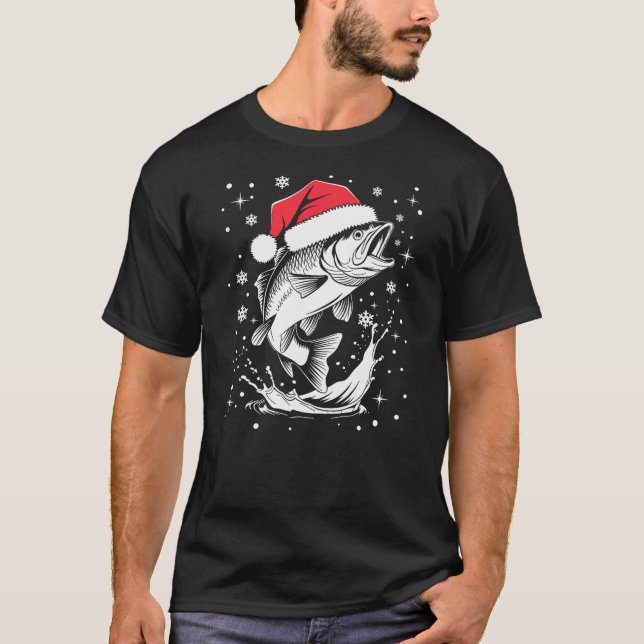 Funny Xmas Santa Hat Fish Christmas Fishing T Shirt (Framsida)