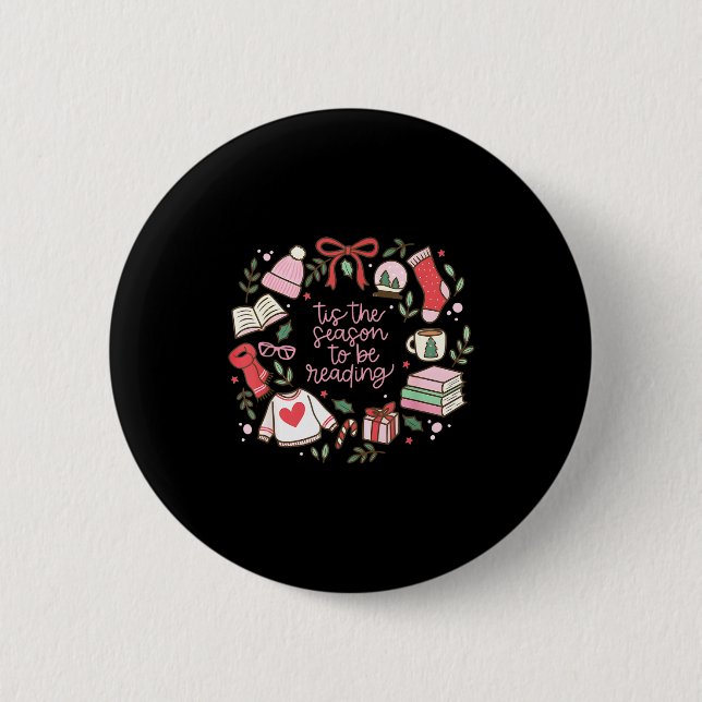 Funny Xmas Tis The Season To Be Reading Books Paja Knapp (Framsida)