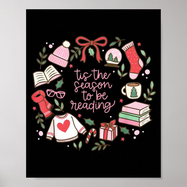 Funny Xmas Tis The Season To Be Reading Books Paja Poster (Framsidan)