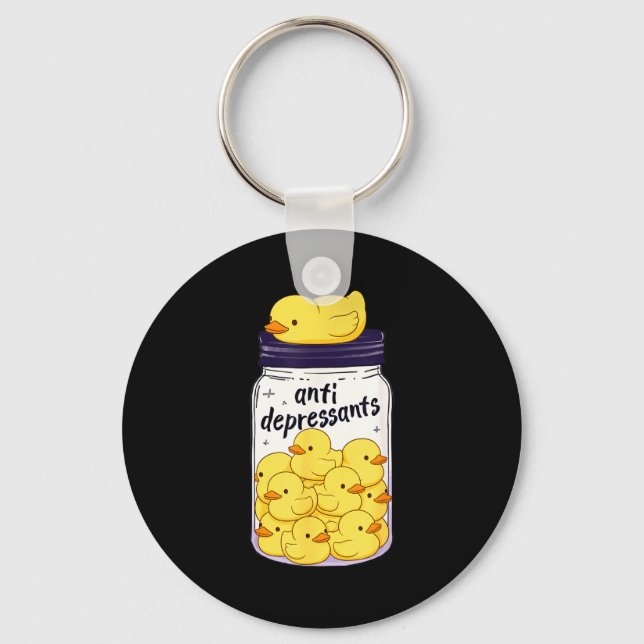 Funny Yellow Duck Anti Depressant Jar Zoo Boys Gir Nyckelring (Framsida)