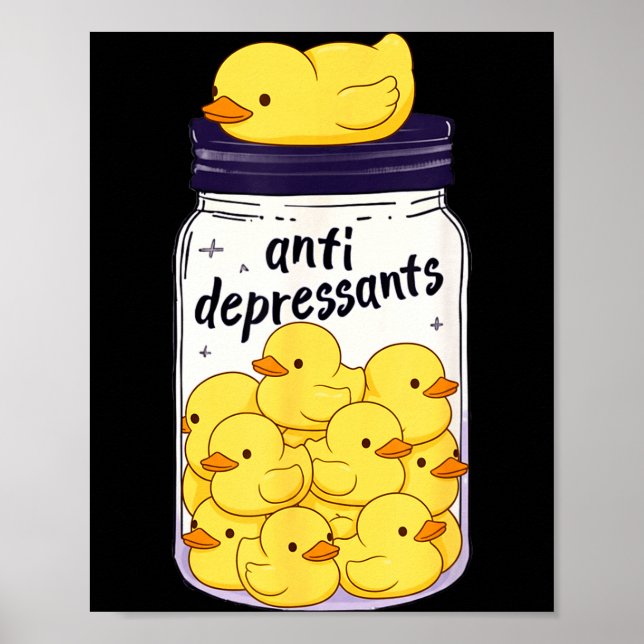Funny Yellow Duck Anti Depressant Jar Zoo Boys Gir Poster (Framsidan)