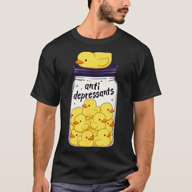 Funny Yellow Duck Anti Depressant Jar Zoo Boys Gir T Shirt (Framsida)