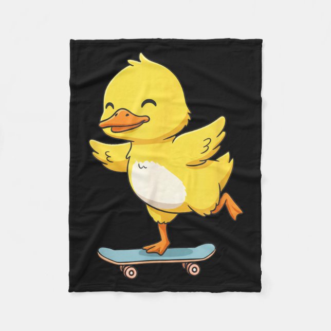 Funny Yellow Duck Skater Skateboard Ballerina Zoo  Fleecefilt (Framsidan)