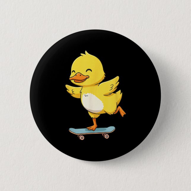 Funny Yellow Duck Skater Skateboard Ballerina Zoo  Knapp (Framsida)