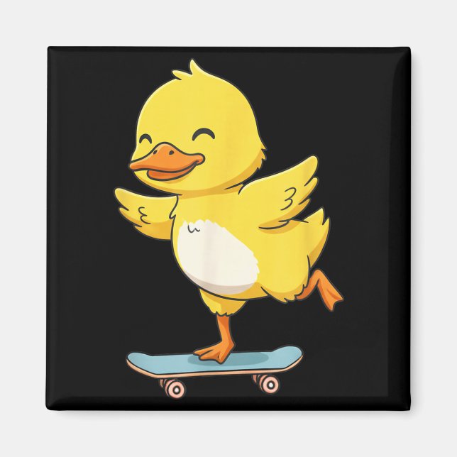 Funny Yellow Duck Skater Skateboard Ballerina Zoo  Magnet (Framsidan)