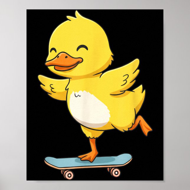 Funny Yellow Duck Skater Skateboard Ballerina Zoo  Poster (Framsidan)