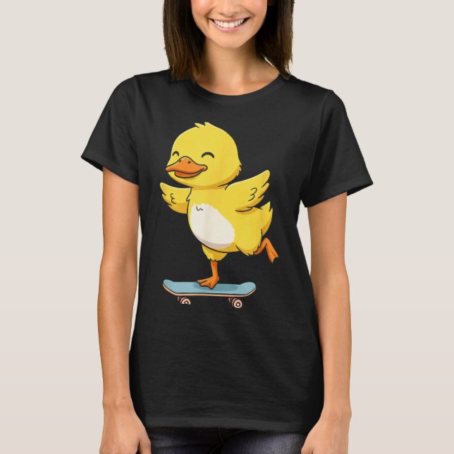 Funny Yellow Duck Skater Skateboard Ballerina Zoo  T Shirt (Framsida)