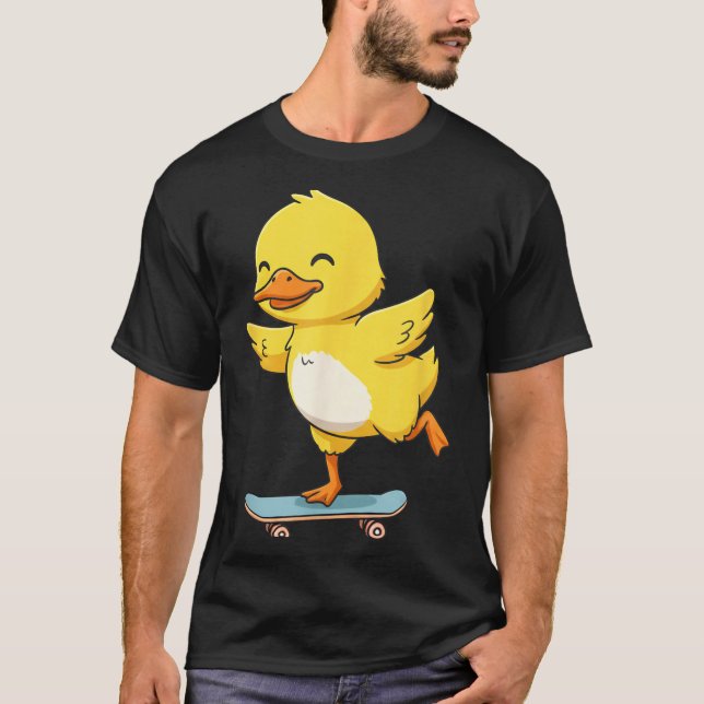 Funny Yellow Duck Skater Skateboard Ballerina Zoo  T Shirt (Framsida)