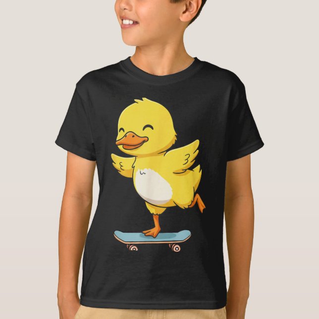 Funny Yellow Duck Skater Skateboard Ballerina Zoo  T Shirt (Framsida)