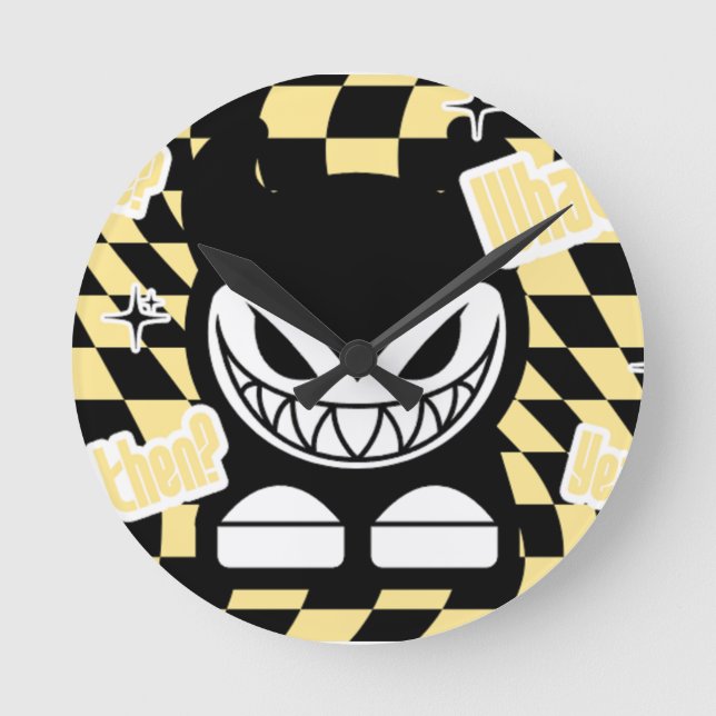 Funny Yellow Labubou-Inspired  Rund Klocka (Framsida)
