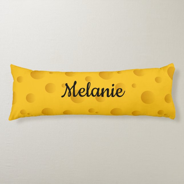 Funny yellow Swiss cheese pattern custom name Kroppskudde (Framsidan)