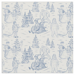 Funny Yeti Monsters Antique Winter Toile Mönster Tyg
