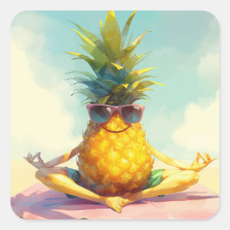 Funny Yoga Pineapple Fyrkantigt Klistermärke