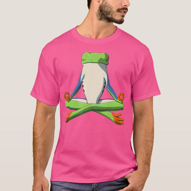 Funny Yoga Red Eyed Träd Frog T Shirt (Framsida)