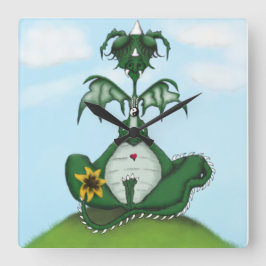 Funny Yogi Dragon Painting Fyrkantig Klocka