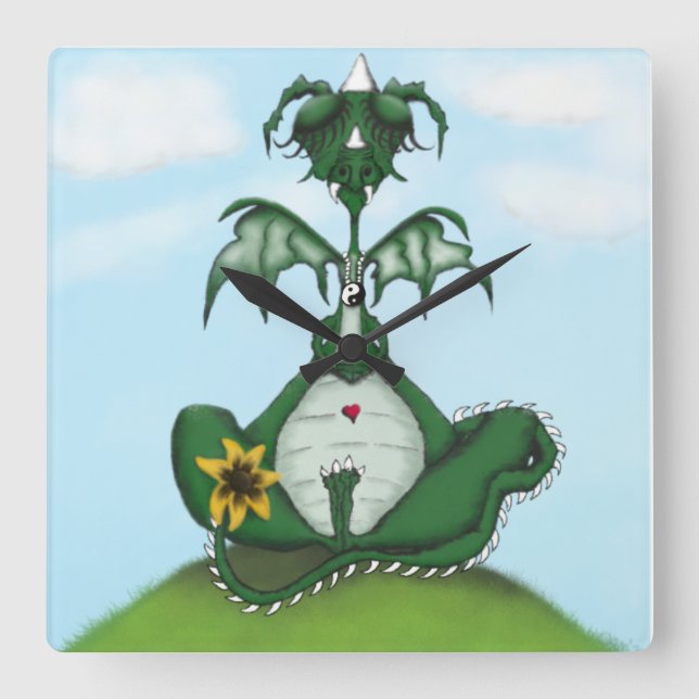 Funny Yogi Dragon Painting Fyrkantig Klocka (Framsida)