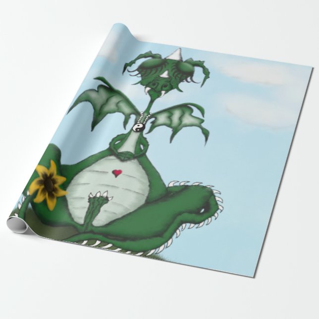Funny Yogi Dragon Painting Presentpapper (Utrullad)