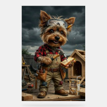 Funny Yorkie Construction Worker Poster – Playful 