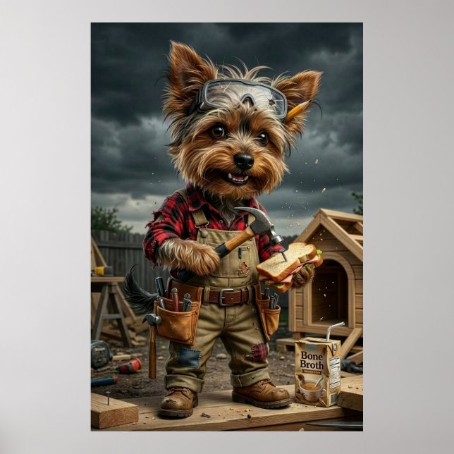 Funny Yorkie Construction Worker Poster – Playful  (Framsidan)