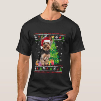 Funny Yorkie Hund Julgran Santa Hat Hund Kärlek T Shirt