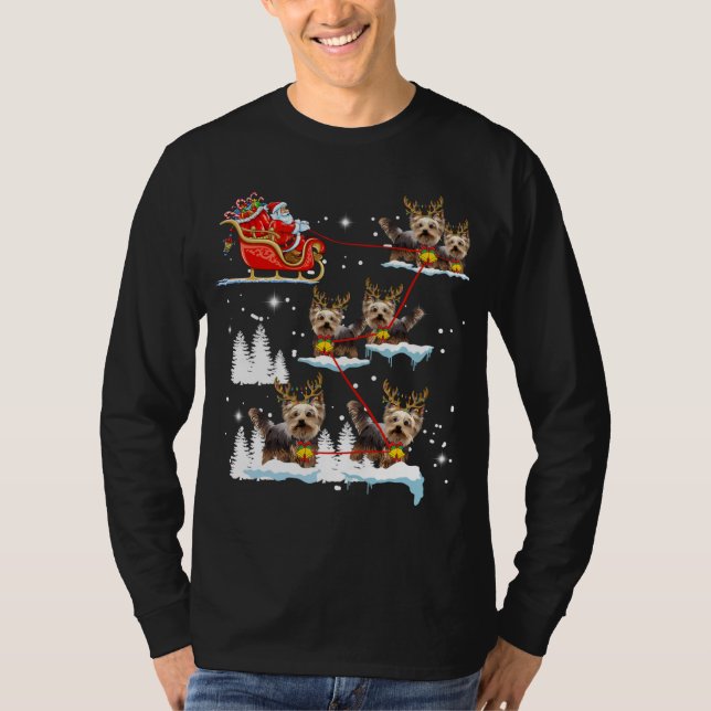 Funny Yorkie jul Pajama Santa Reindeer T Shirt (Framsida)