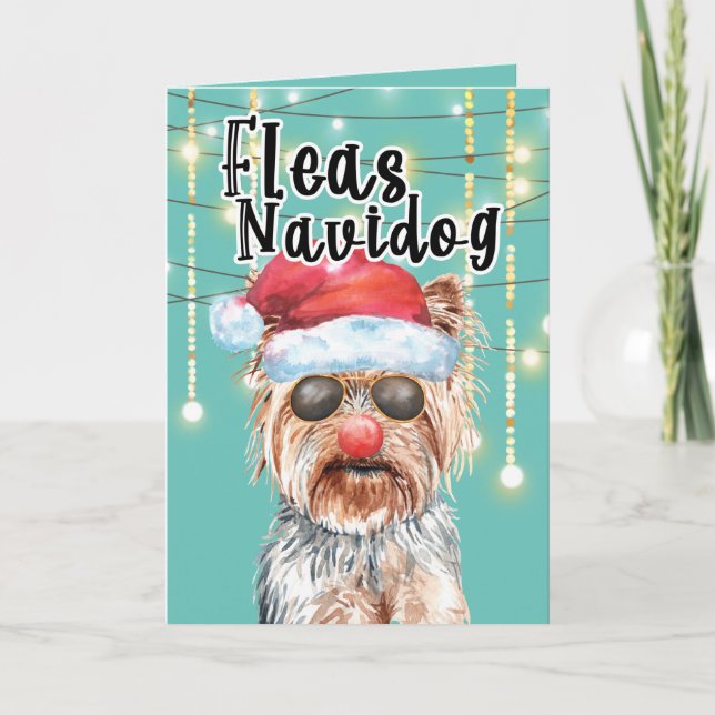 Funny Yorkie Santa i ljus glad helg Kort (Framsida)