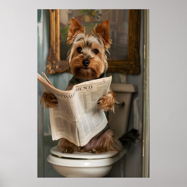 Funny Yorkshire Terrier Bathroom Print, Dog Poster (Framsidan)