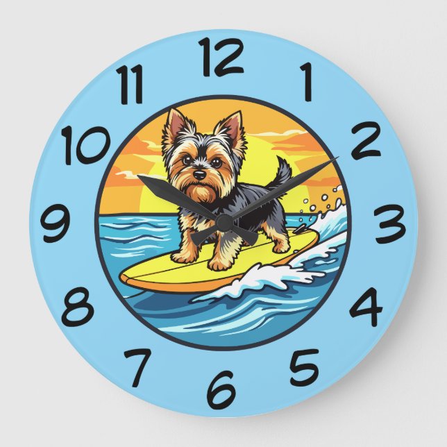 Funny Yorkshire Terrier Dog Theme Wall Clocks Stor Klocka (Framsida)