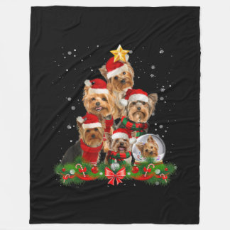 Funny Yorkshire Terrier Hund Julgran Fleecefilt