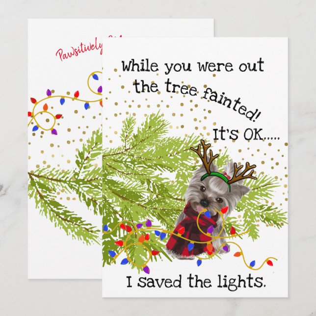 Funny Yorkshire Terrier Sparade Ljus jul Julkort (Fram/baksida)