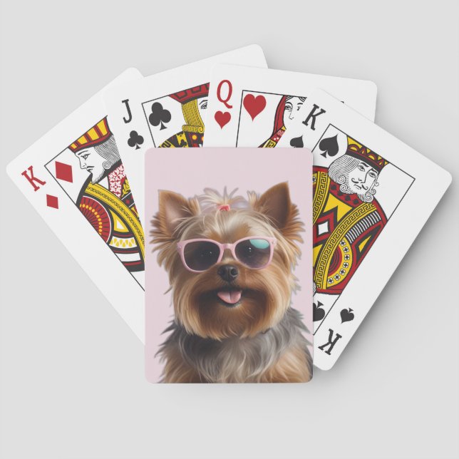 Funny Yorkshire Terrier with Sunglasses Casinokort (Baksidan)