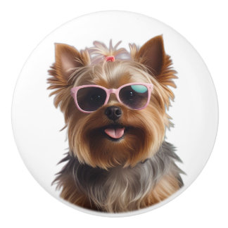 Funny Yorkshire Terrier with Sunglasses Knopp