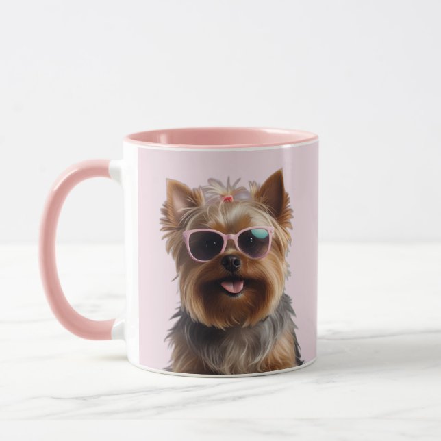 Funny Yorkshire Terrier with Sunglasses Mugg (Vänster)