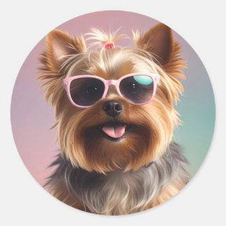 Funny Yorkshire Terrier with Sunglasses Runt Klistermärke