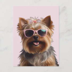 Funny Yorkshire Terrier with Sunglasses Vykort