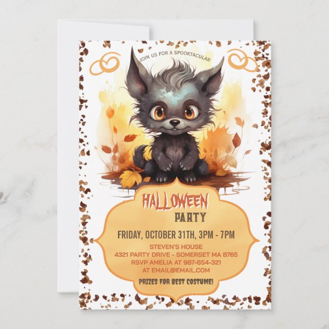 Funny Young Weregger och Pumpkin Watercolor Inbjudningar (Framsida)