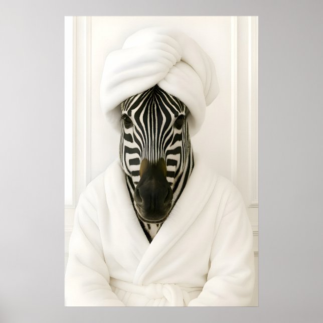 Funny Zebra Bathroom Print, Zebra In Bathrobe Poster (Framsidan)