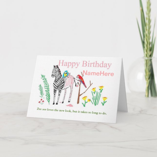Funny Zebra Birthday Card Kort (Framsida)
