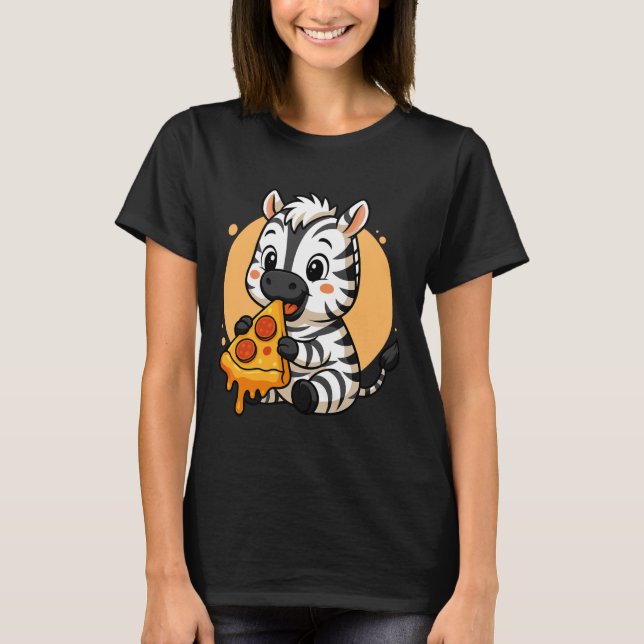 Funny Zebra Eating Pizza Graphic Boys Girls Zebra  T Shirt (Framsida)