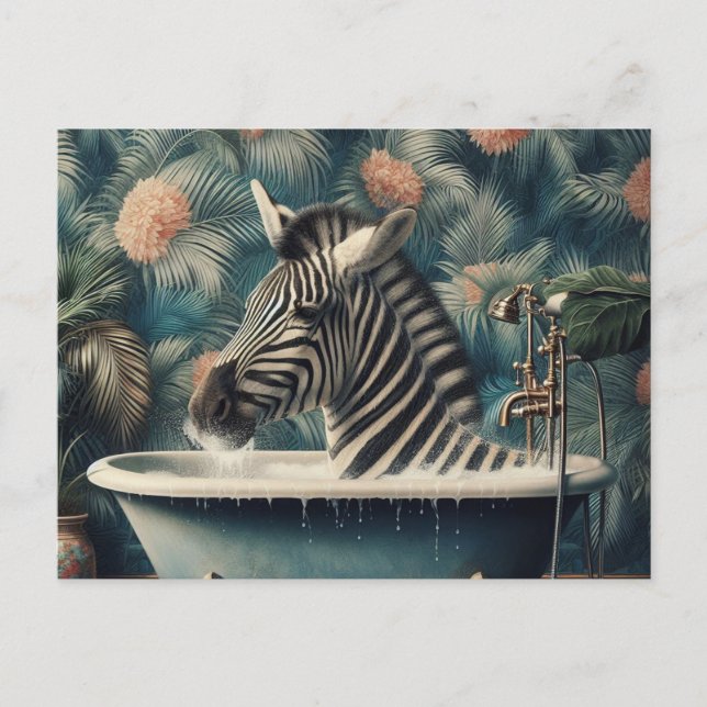 Funny Zebra i Bathtub Bathing Vykort (Framsida)