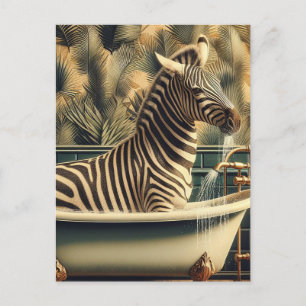 Funny Zebra i Clawfoot Bathtub Vykort