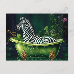Funny Zebra i Grönten Bathtub Vykort