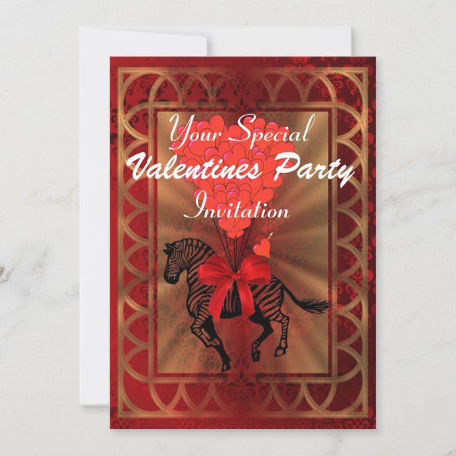 Funny zebra och kärlek Valentines i hjärtat party Inbjudningar (Framsida)