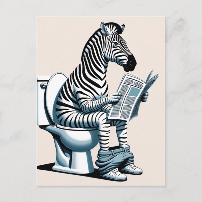 Funny Zebra på tidningen Toilet Reading Vykort (Framsida)
