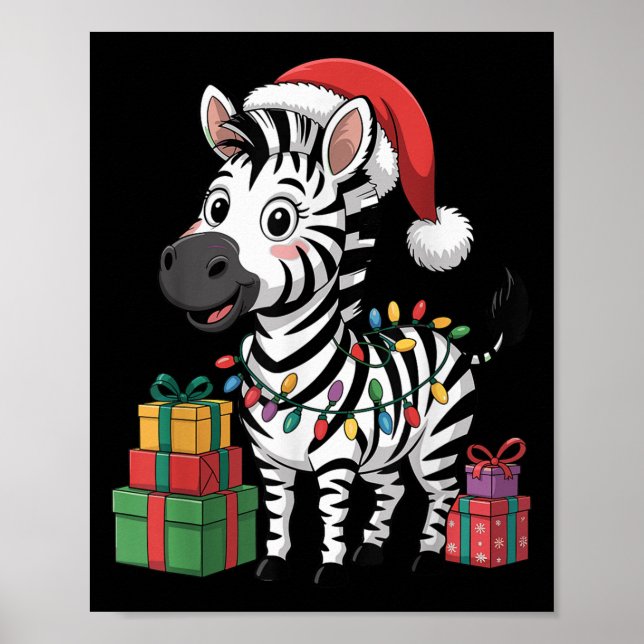 Funny Zebra Santa Hat Animals Älskare Ugly Christm Poster (Framsidan)