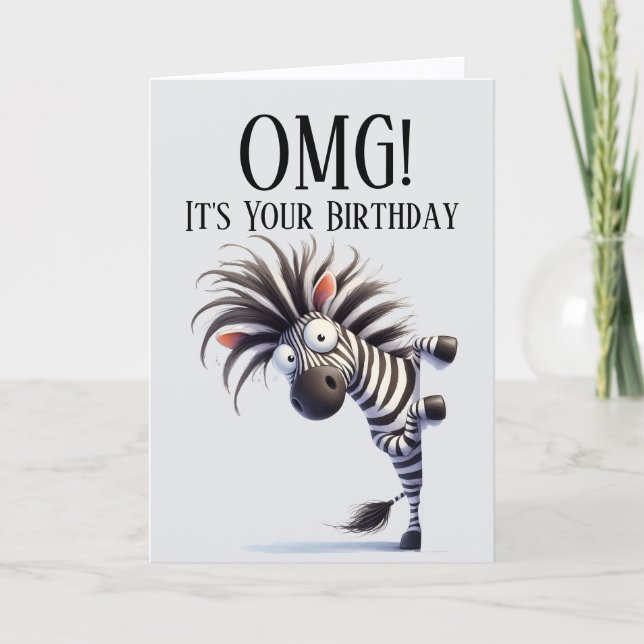 Funny Zebra Theme Birthday Card Helgkort (Framsida)