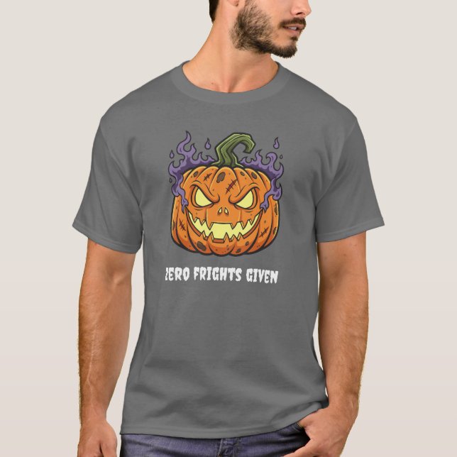 Funny 'Zero Frights Given' Spooky Pumpkin Cartoon T Shirt (Framsida)