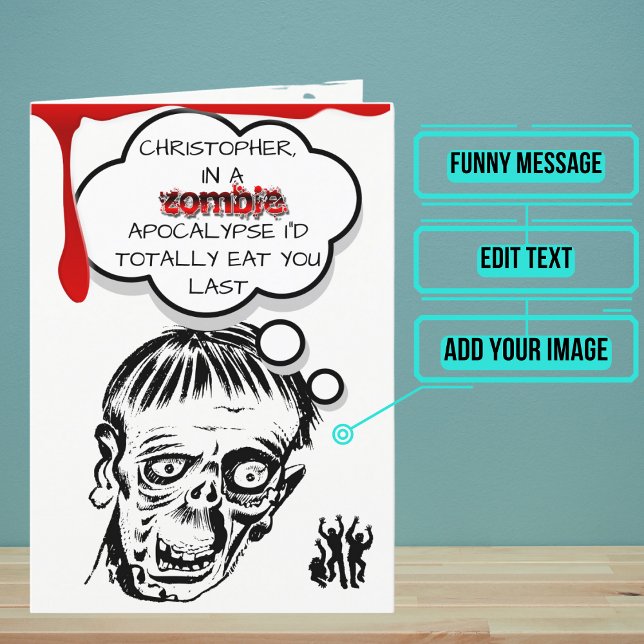 Funny Zombie Birthday Kort (This funny card features an illustration of a zombie, currently a pop culture phenomenon.)